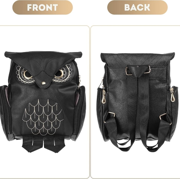 Unique Black Chic Owl Backpack  PU Leather (New) - Picture 3 of 7